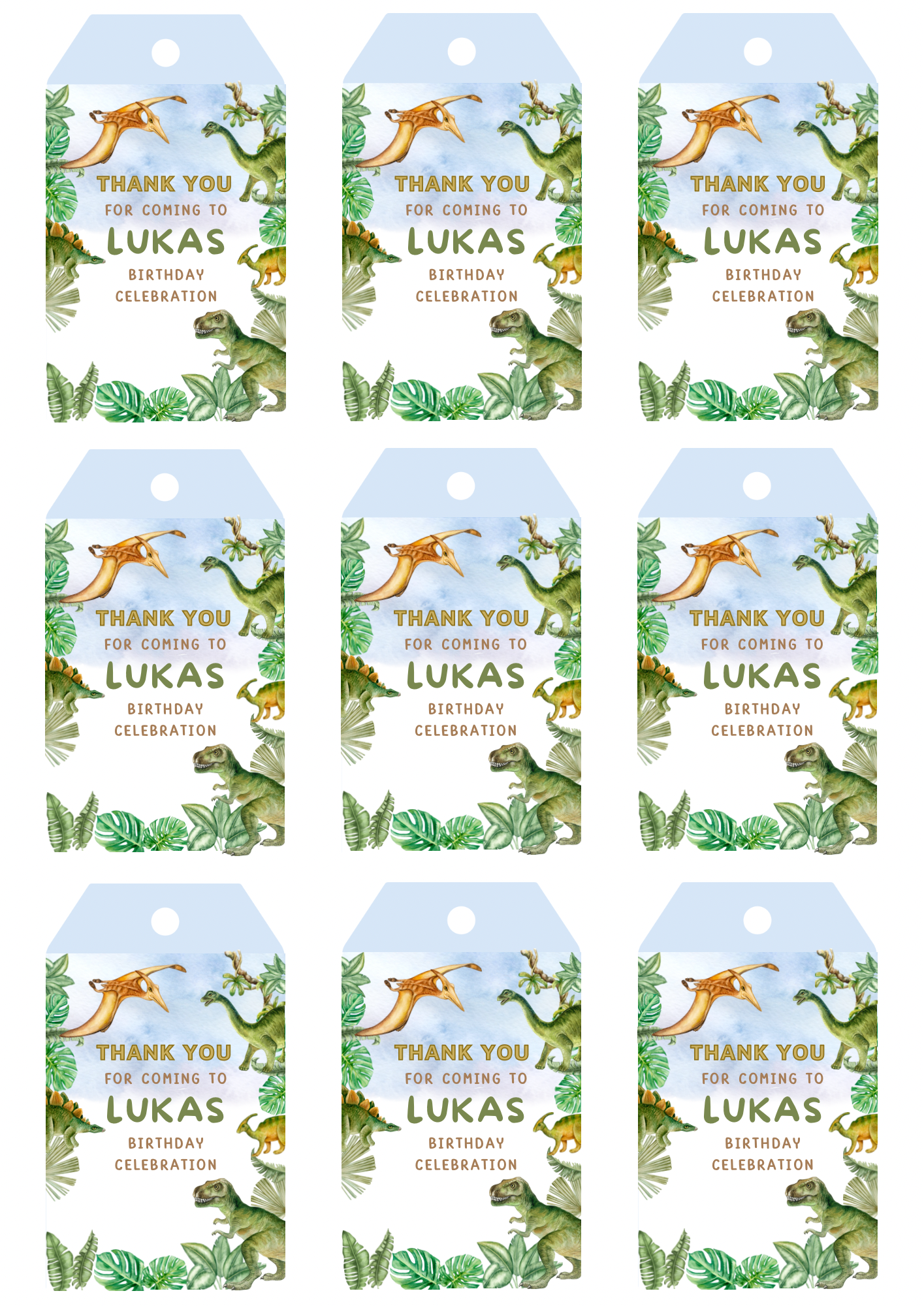Personalised Birthday Thank You Tags - 12 tags only