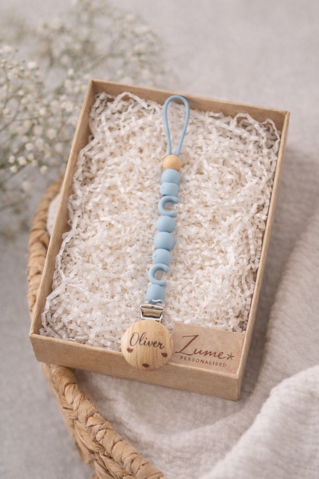 Personalised Silicone Pacifier Clip – Moon Design