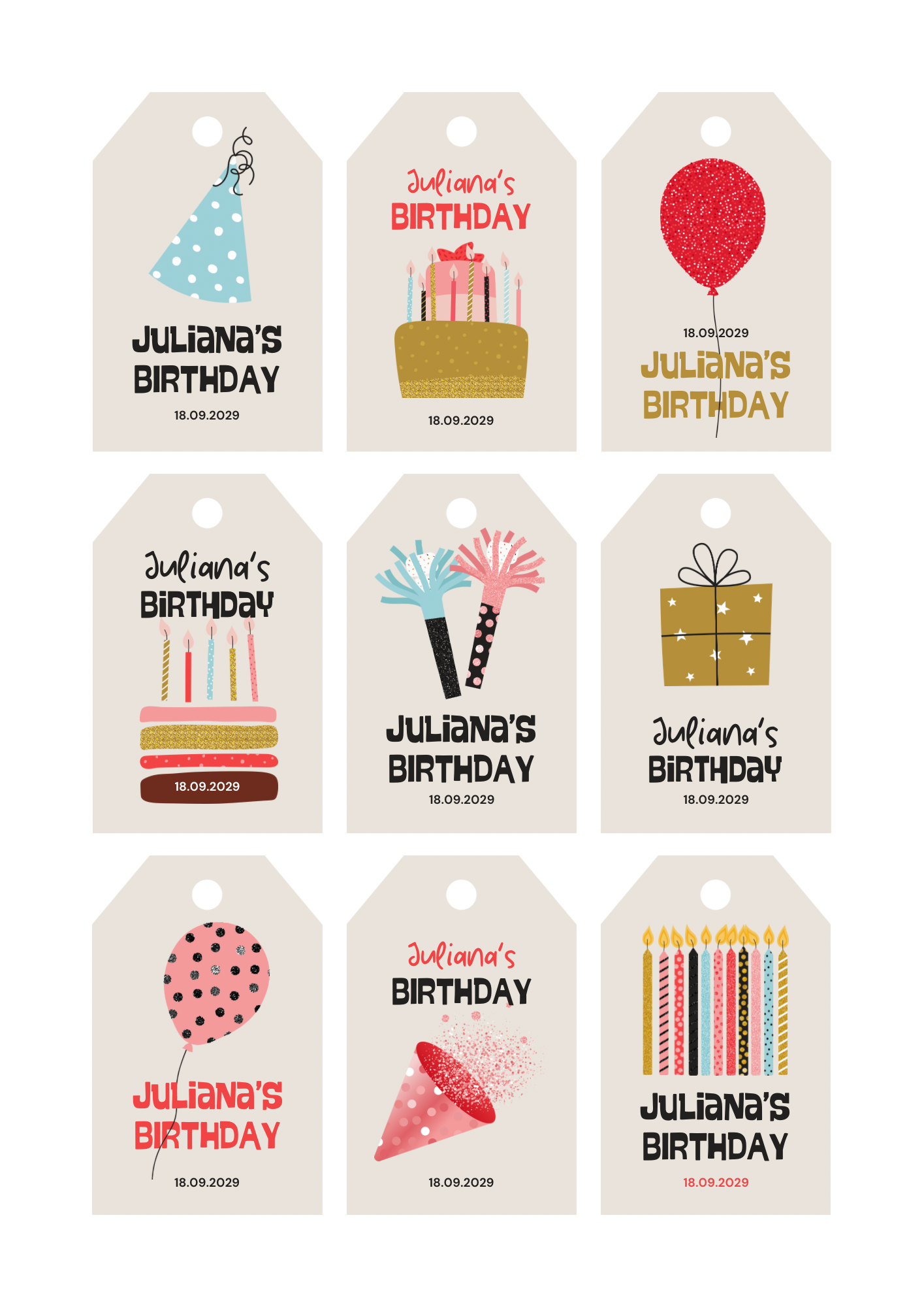 Personalised Birthday Thank You Tags - 12 tags only