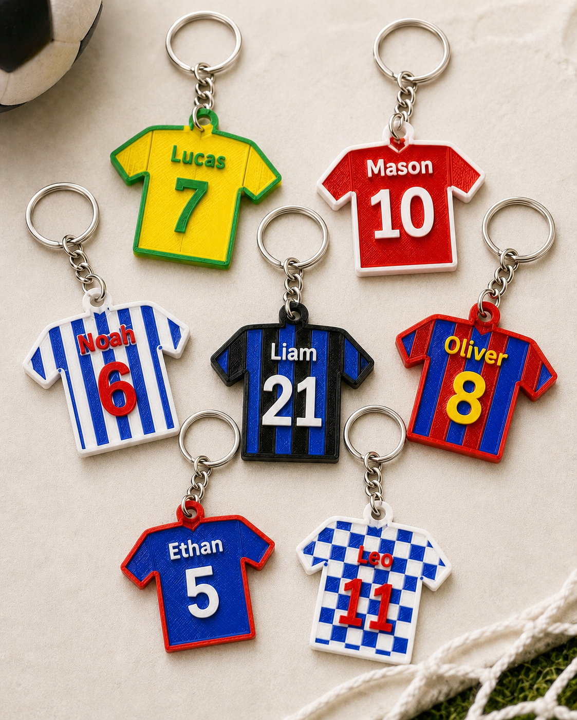 1 Personalised Solid Colour Jersey Keychain