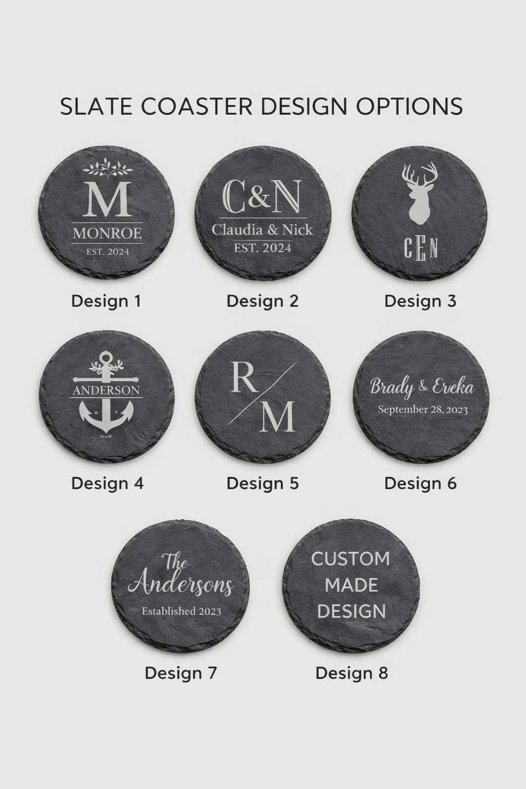 Personalised Round Slate Coasters – Wedding Laser Engraved (Copy)