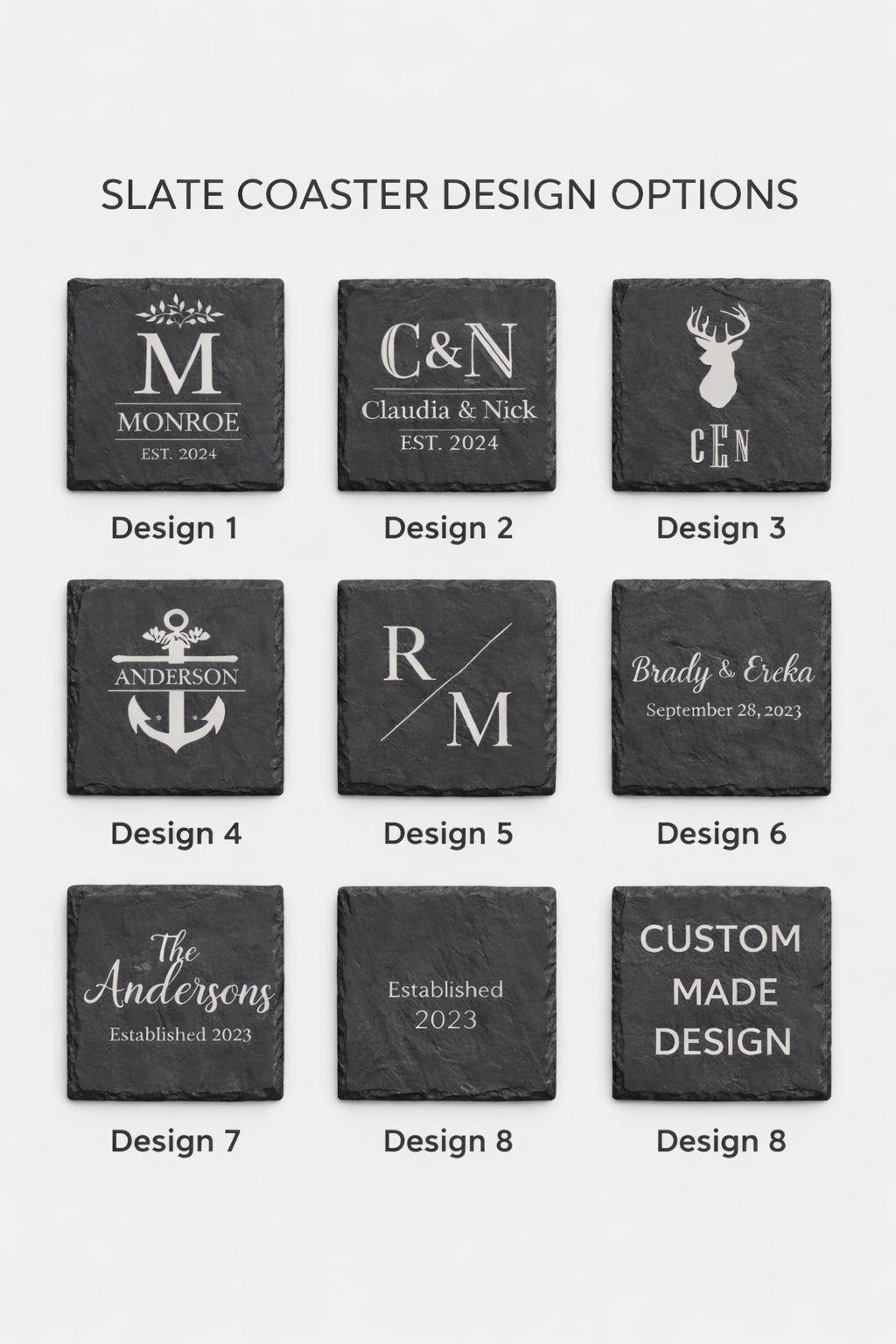 Personalised Square Slate Coasters – Wedding Laser Engraved