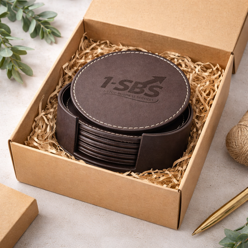 Personalised Round Leather Coaster Set (Set of 6)