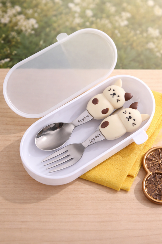 Personalised Animal Spoon & Fork Set with Case