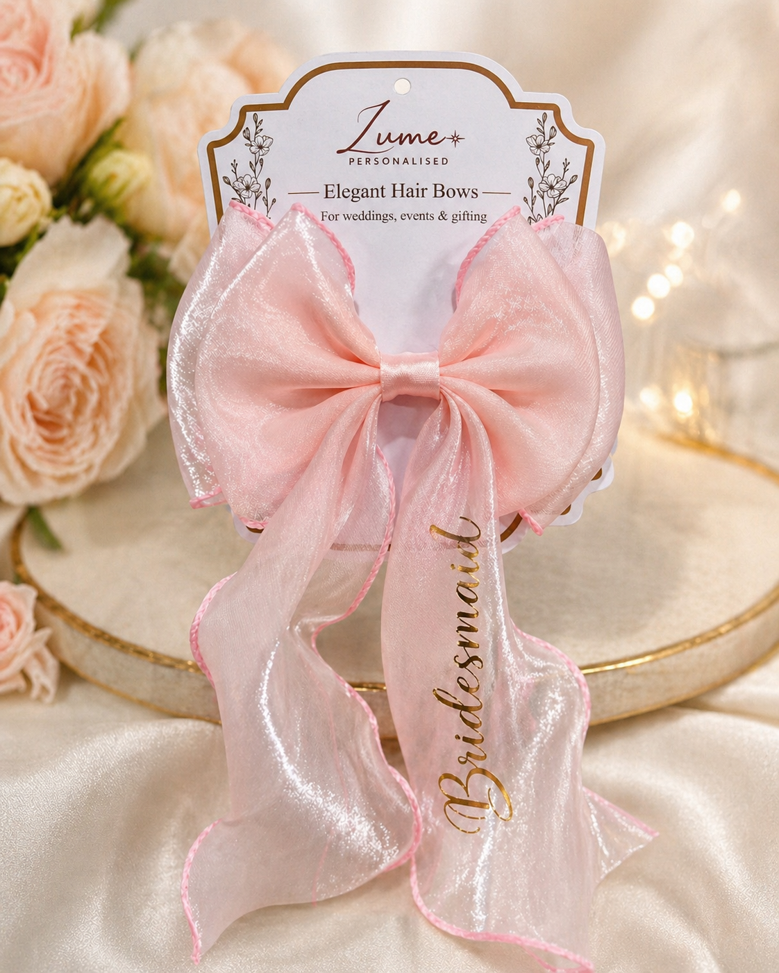 Pink Mesh Elegant Hair Bow – Plain or Personalised