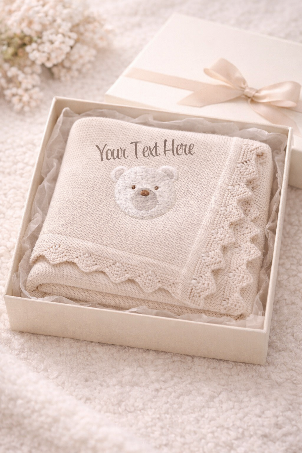 Personalised Knitted Baby Blanket – Bear Design