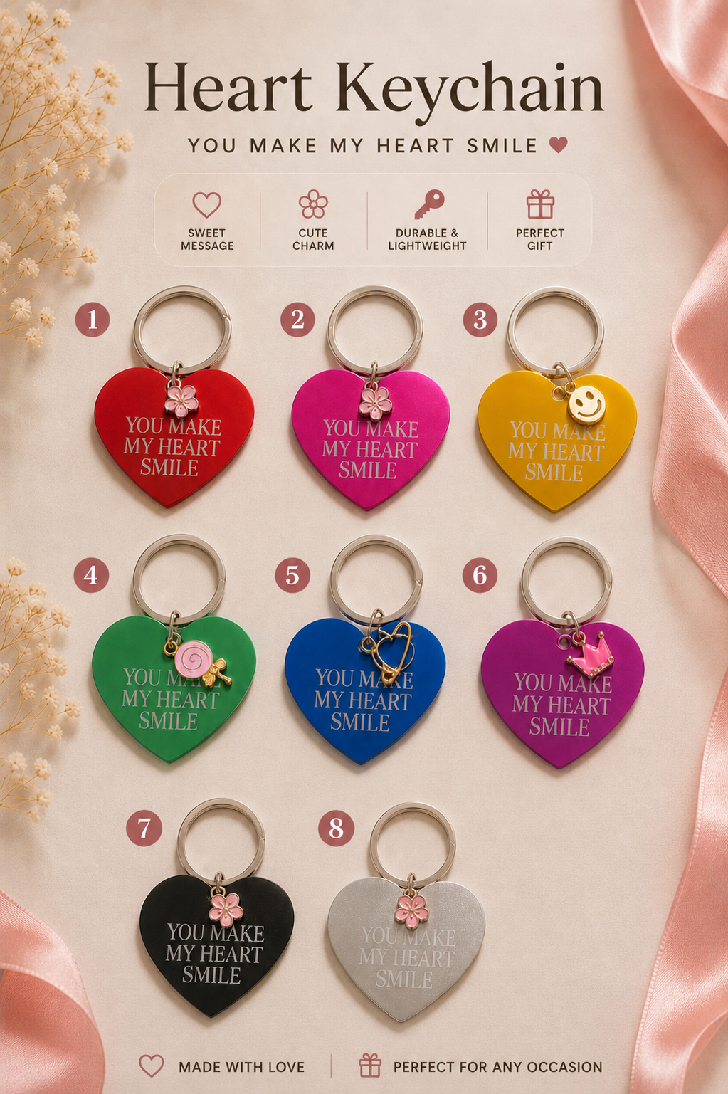 Heart Steel Keychain – You Make My Heart Smile