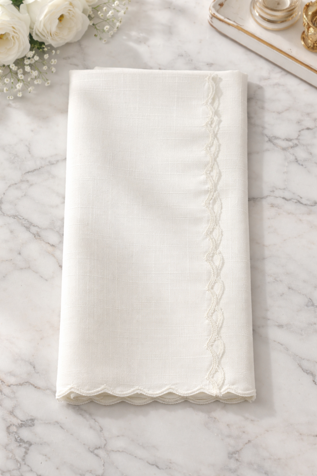 Personalised Beige Scalloped Linen Napkin