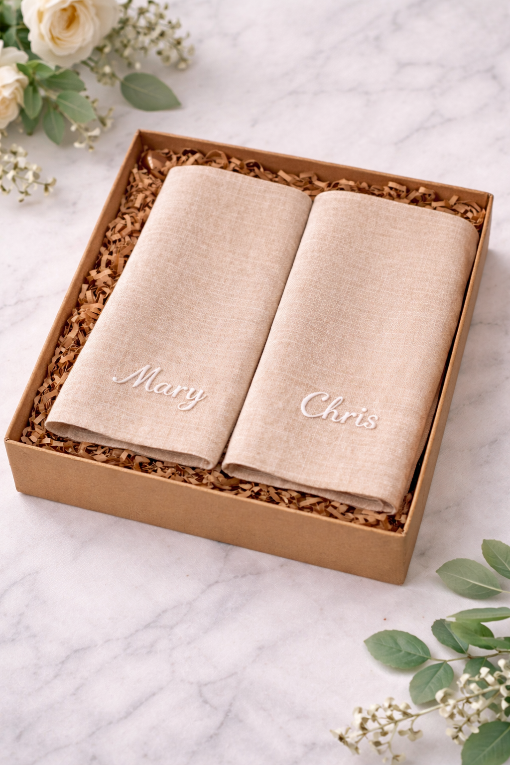 Personalised Couple Linen Napkins - Beige (Set of 2)