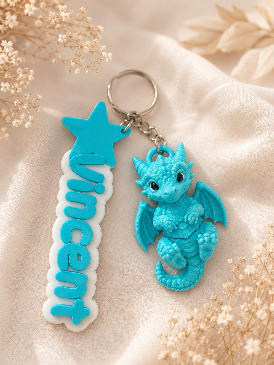 Custom Name & 3D Dragon Keychain