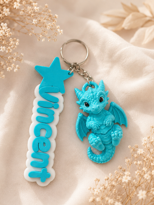 Custom Name & 3D Dragon Keychain