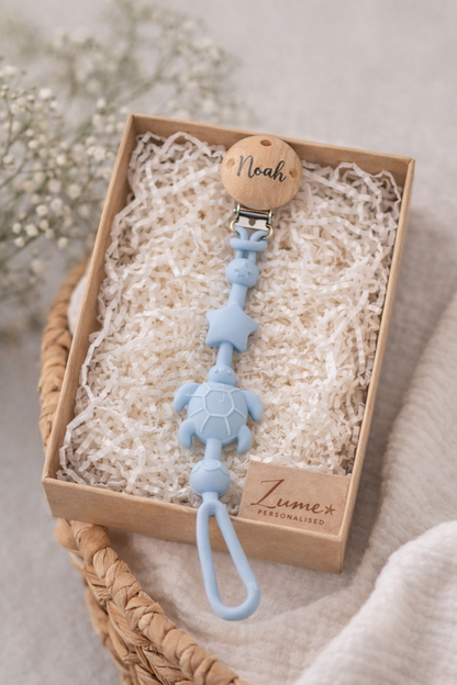 Personalised Silicone Pacifier Clip –Turtle Design