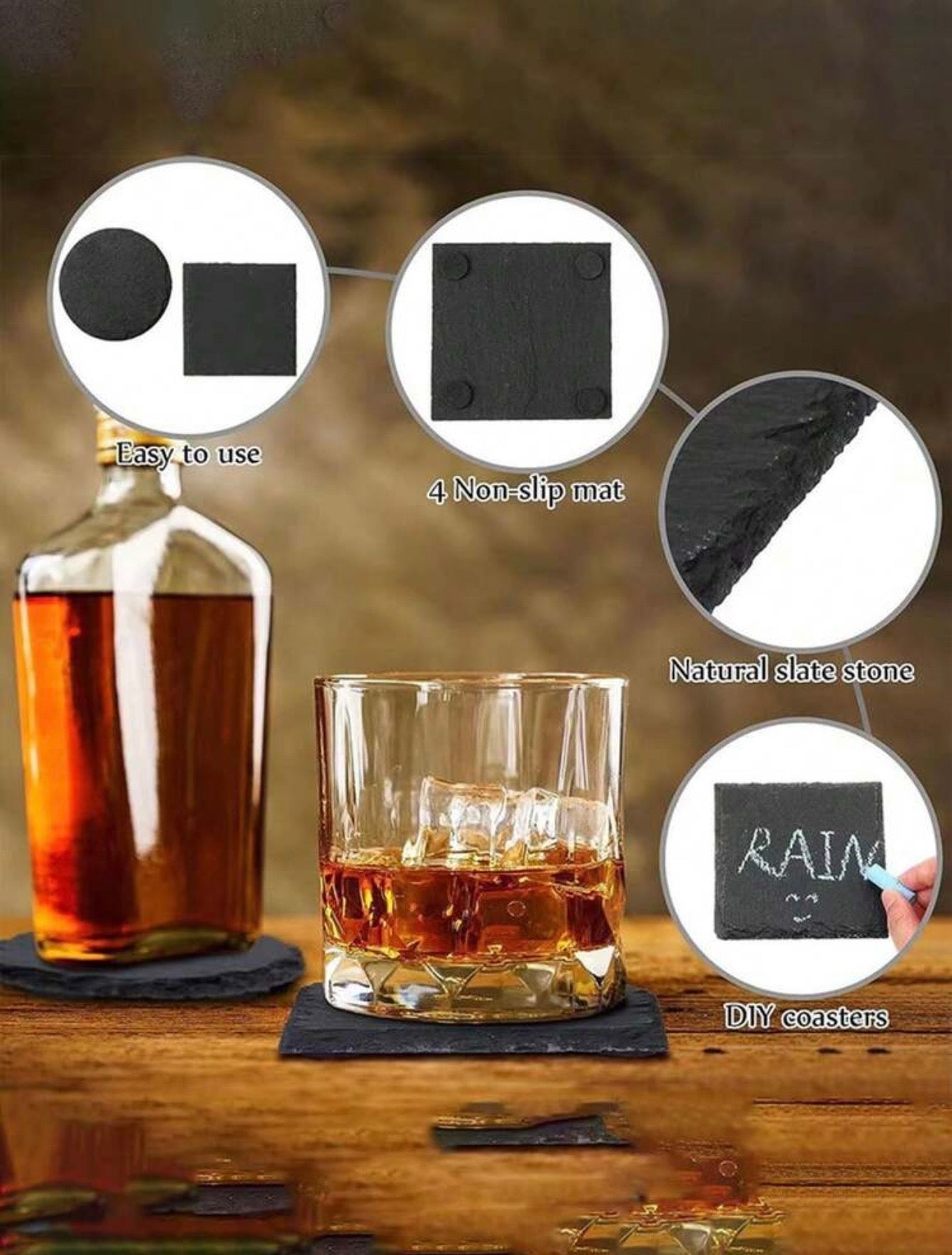 Personalised Square Slate Coasters – Wedding Laser Engraved
