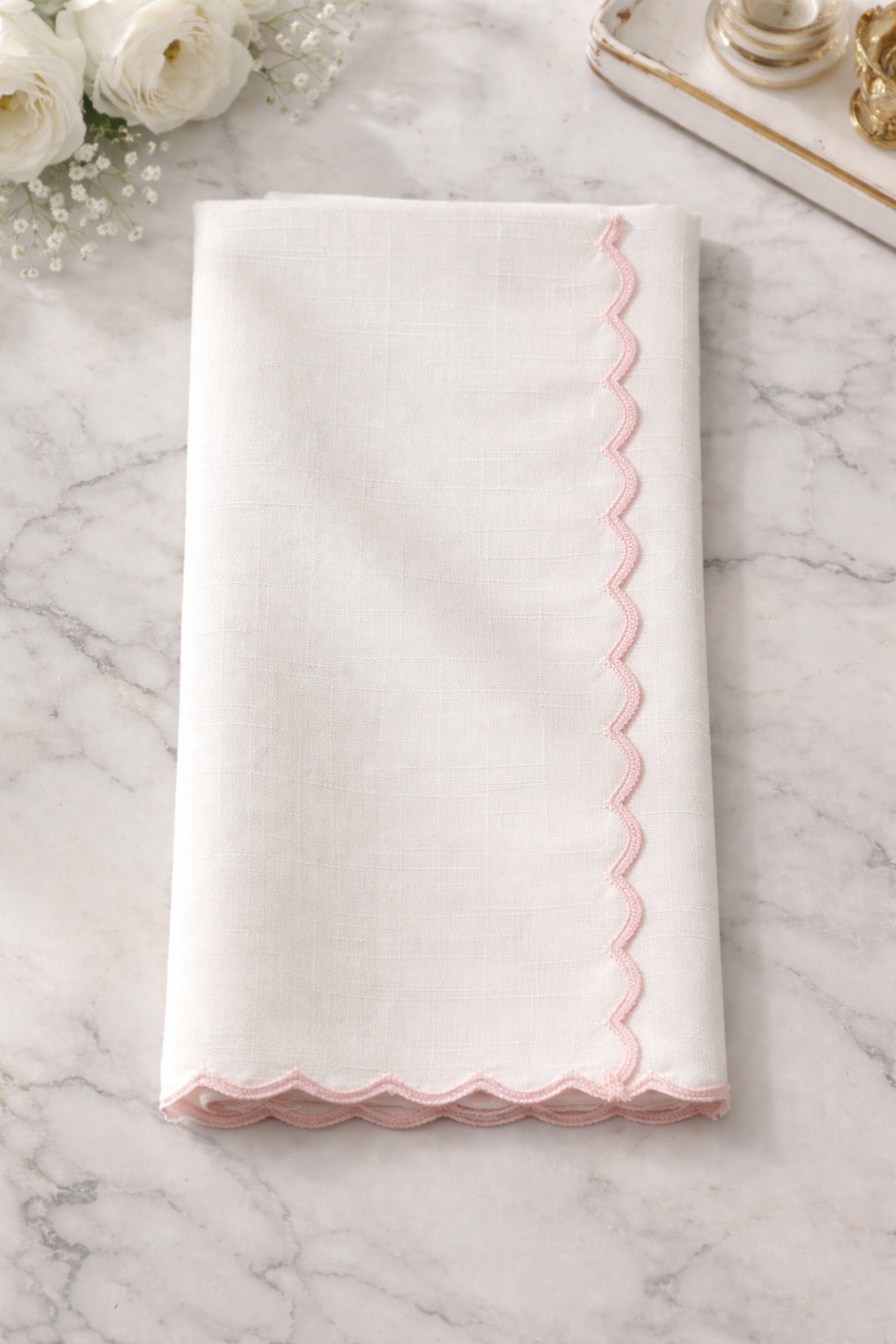 Personalised Light Pink Scalloped Linen Napkin