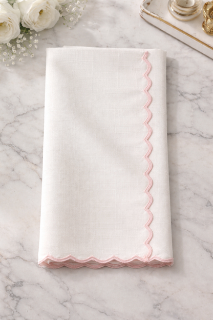 Personalised Light Pink Scalloped Linen Napkin