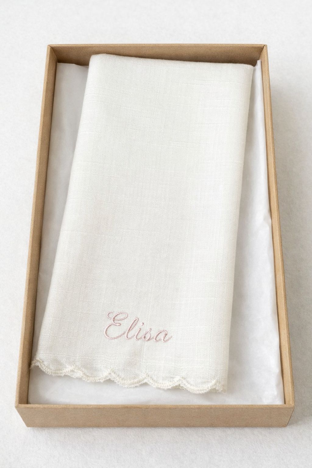 Personalised Beige Scalloped Linen Napkin
