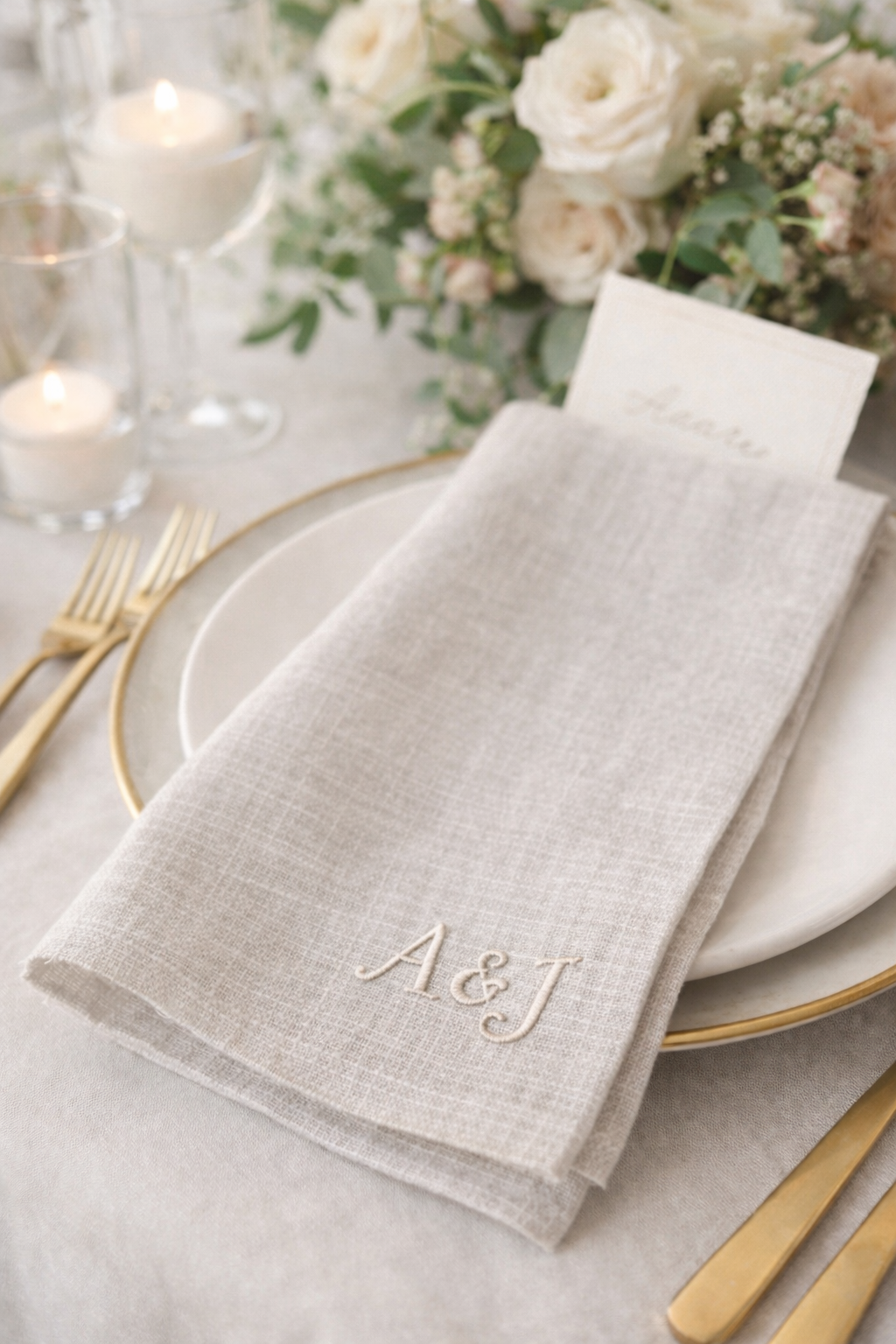 Personalised Couple Linen Napkins - Light Gray (Set of 2)