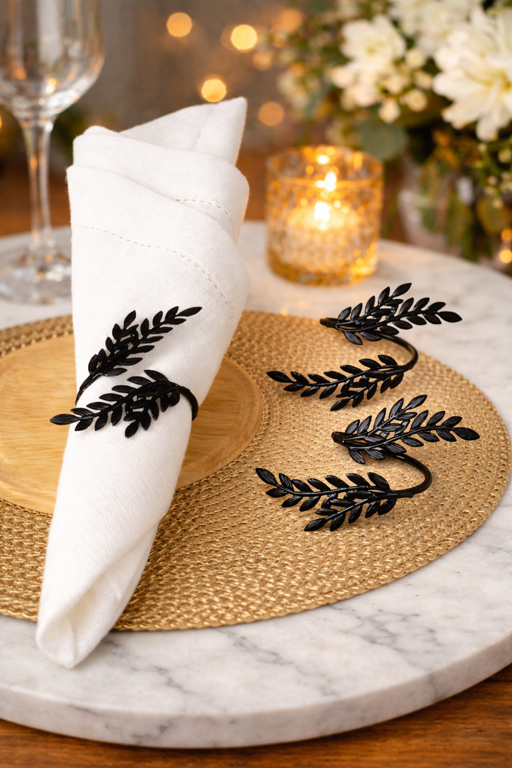 Black Wheat Napkin Rings – Set of 2