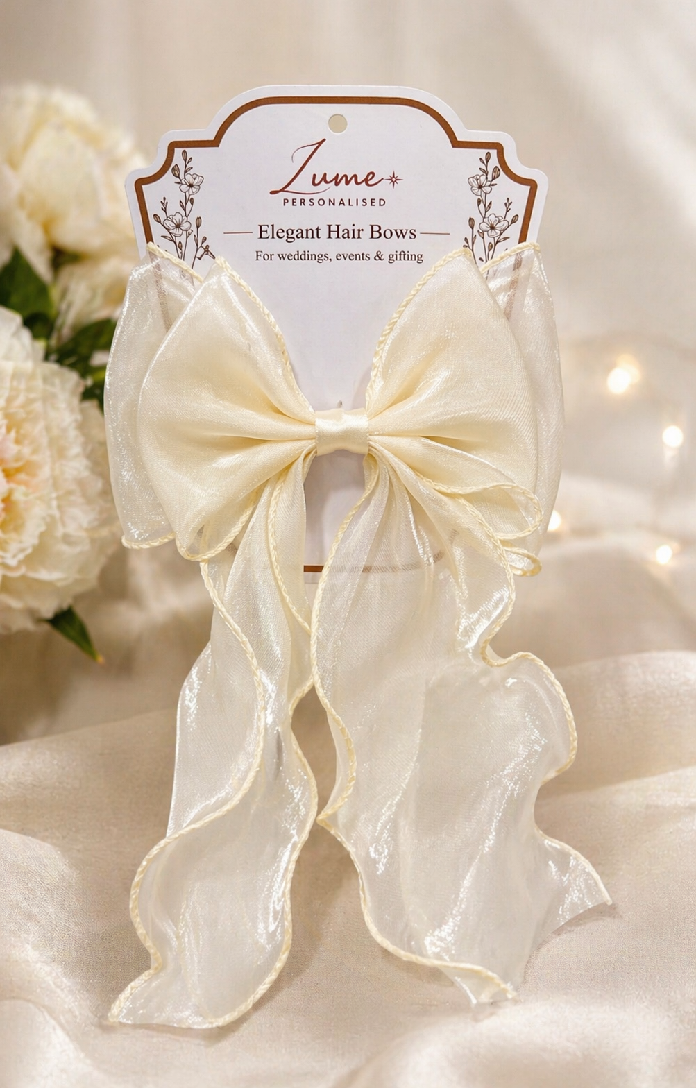 Beige Mesh Elegant Hair Bow – Plain or Personalised