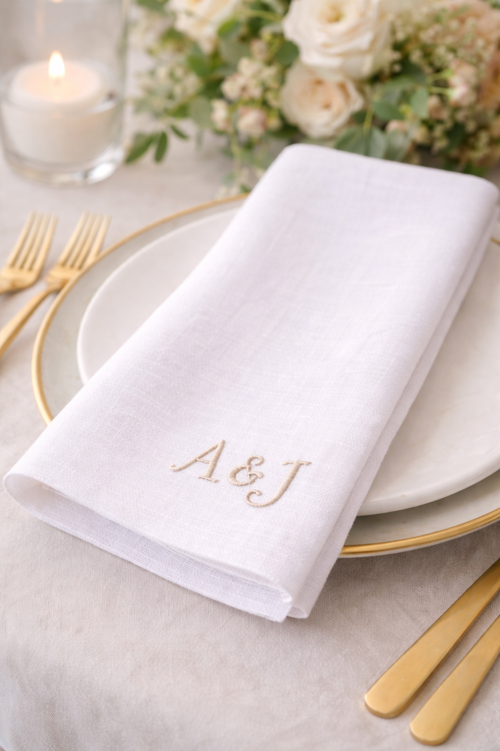 Personalised Couple Linen Napkins - White (Set of 2)