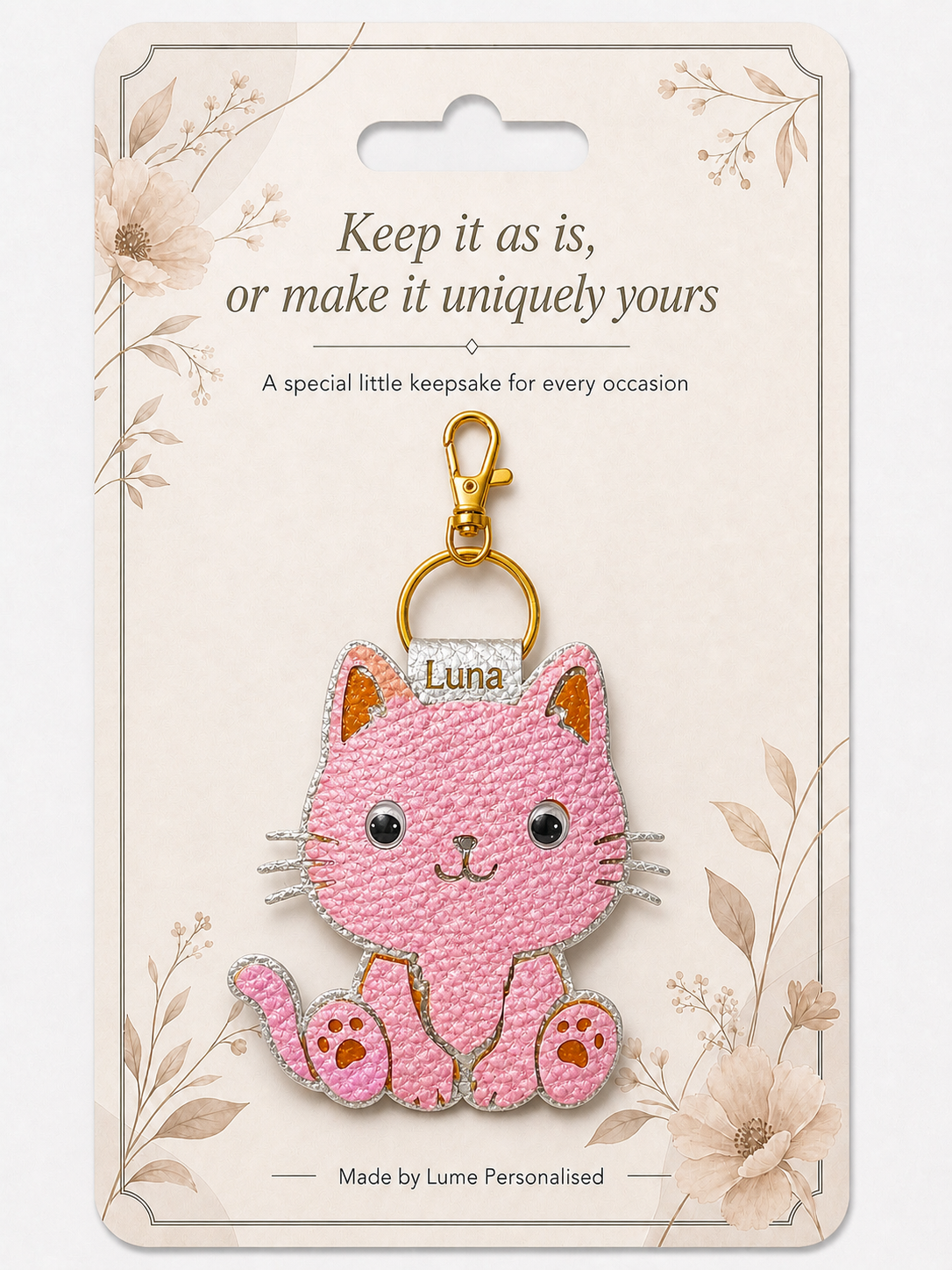 Personalised Faux Leather Keychain - Cat