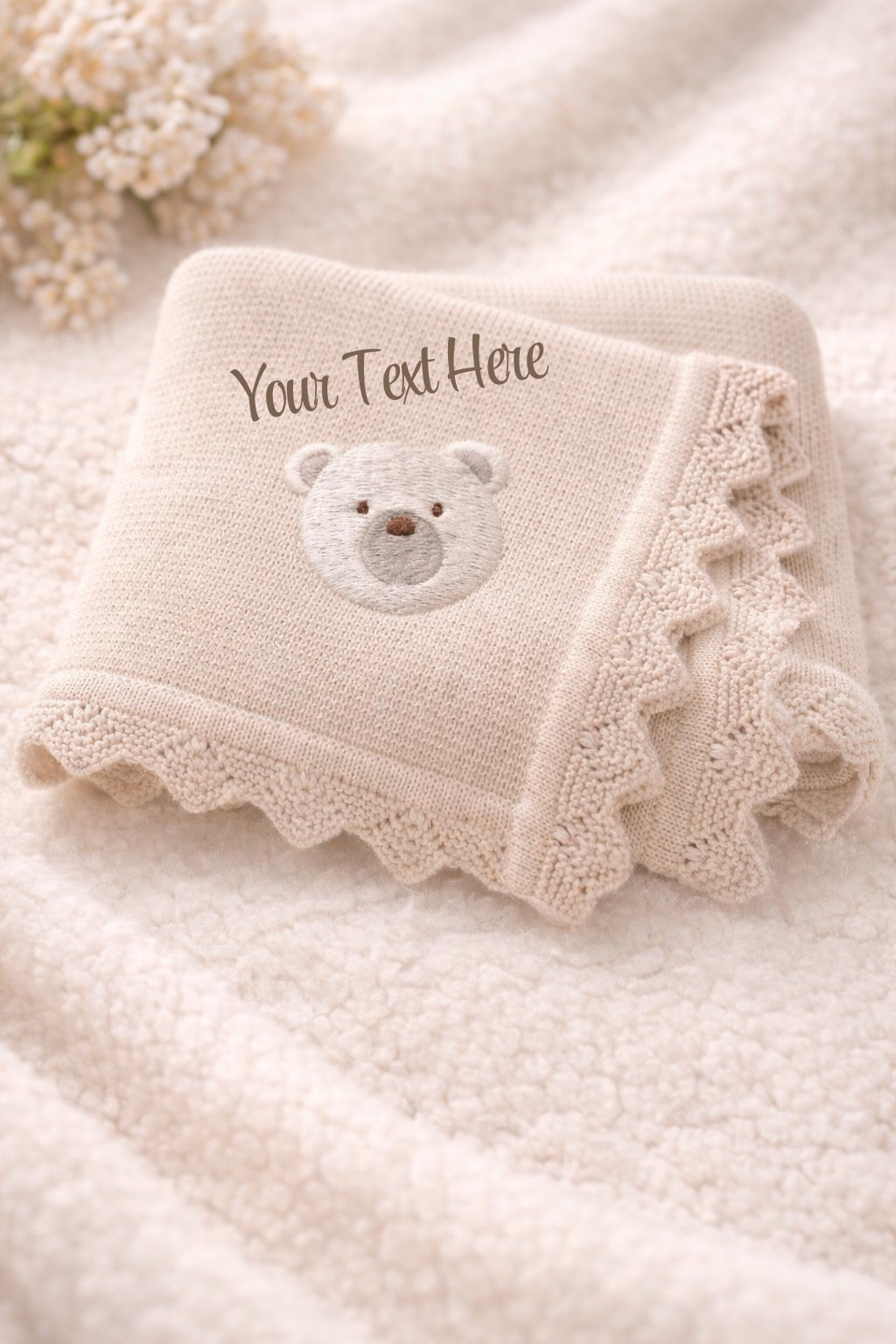 Personalised Knitted Baby Blanket – Bear Design