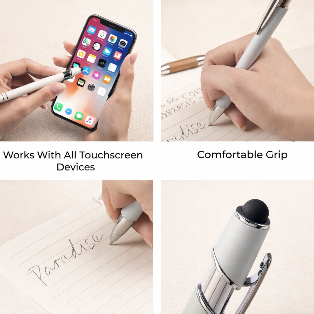 Bulk Personalised Multicolour LED Stylus Pens (Laser Engraved)