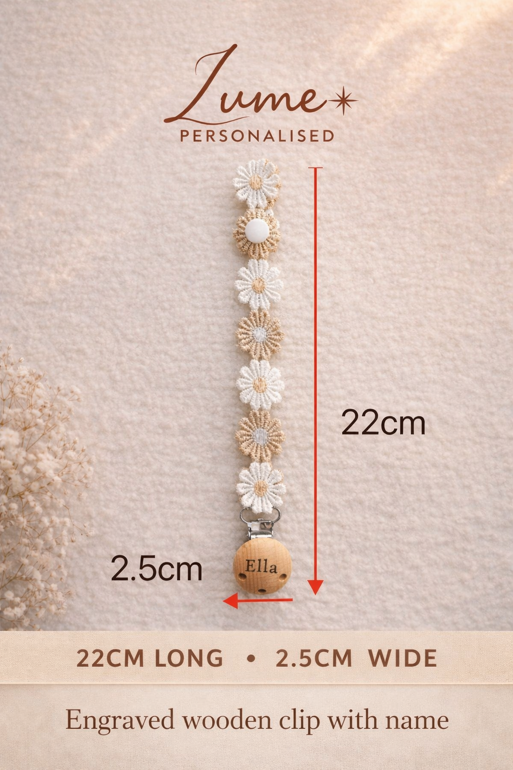 Personalised Baby Gift Box – Bib, Dummy Clip & Bunny Rattle (Beige)