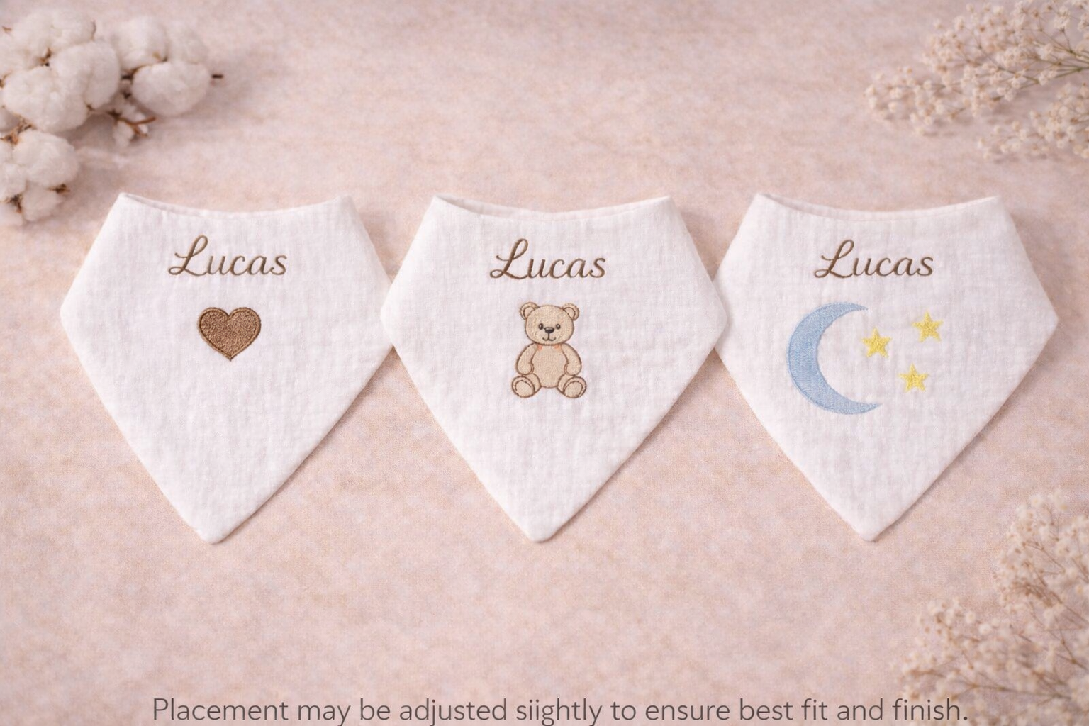 Embroidered Triangular Muslin bibs