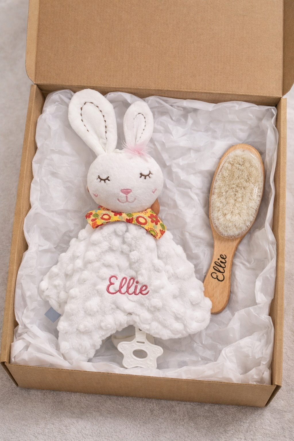 Personalised Bunny Comforter & Baby Brush Gift Set