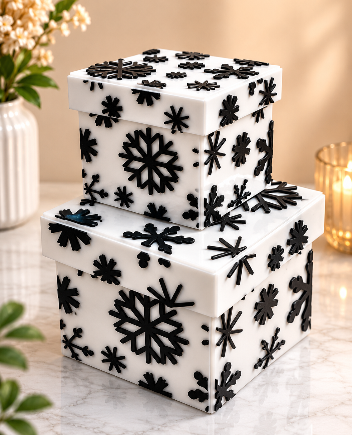 3D Printed Snowflake Gift Box with Jute Rope | Custom Colour Available