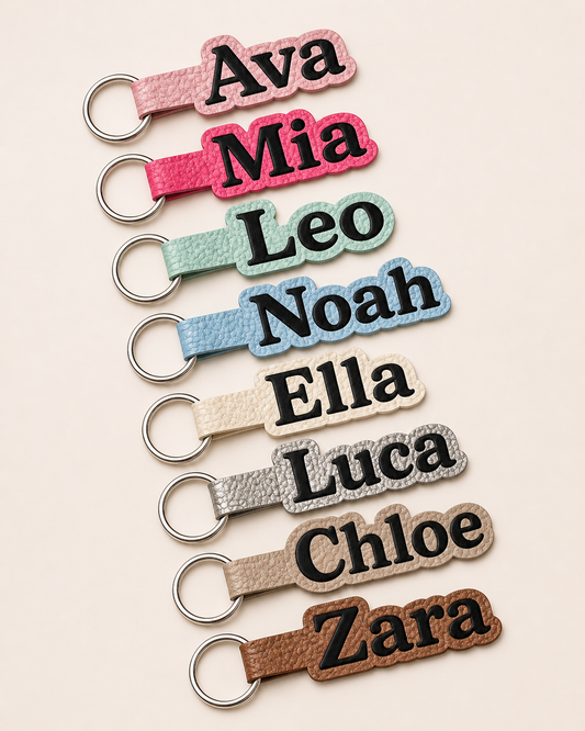 Personalised Faux Leather Name Keychain w/ Backing card