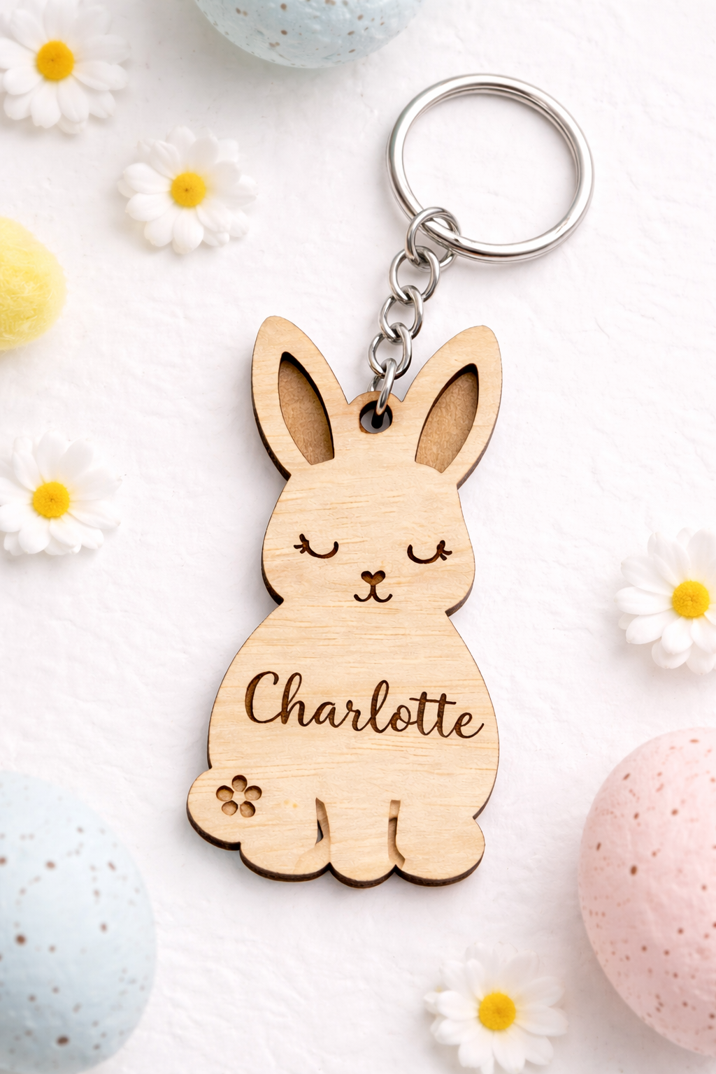 Bulk Personalised Wooden Bunny Keychain -Starting from 10 pcs