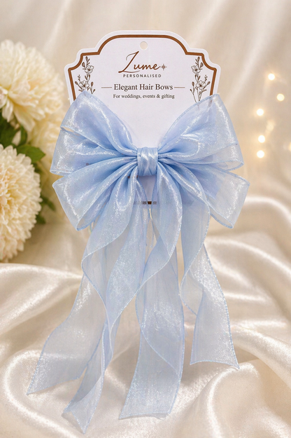 Blue Mesh Elegant Hair Bow – Plain or Personalised