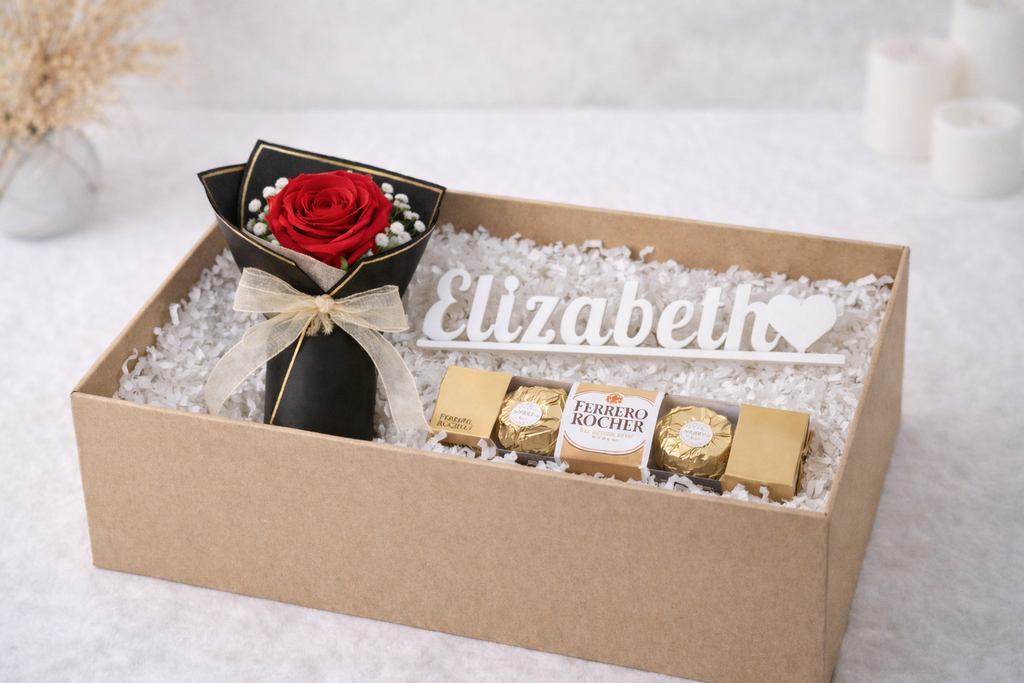 Personalised Flower, Name & Ferrero Gift Box