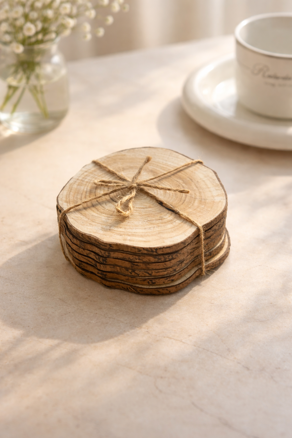 Personalised Rustic Wood-Grain Coaster (Set of 6)