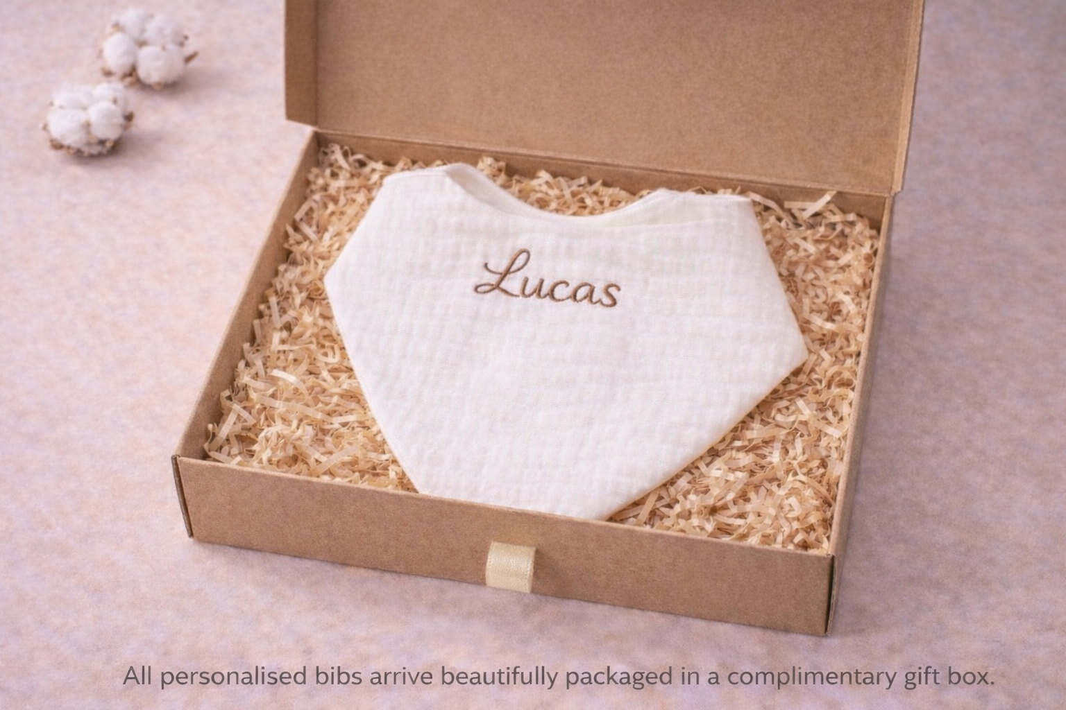 Personalised Baby Gift Box – Bib, Dummy Clip & Bunny Rattle (Blue)