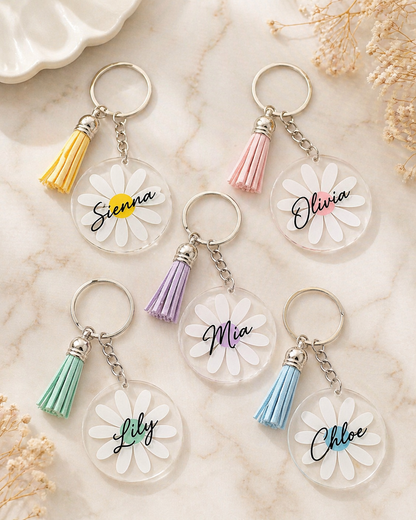 Personalised Round Acrylic Keyring with Tassel