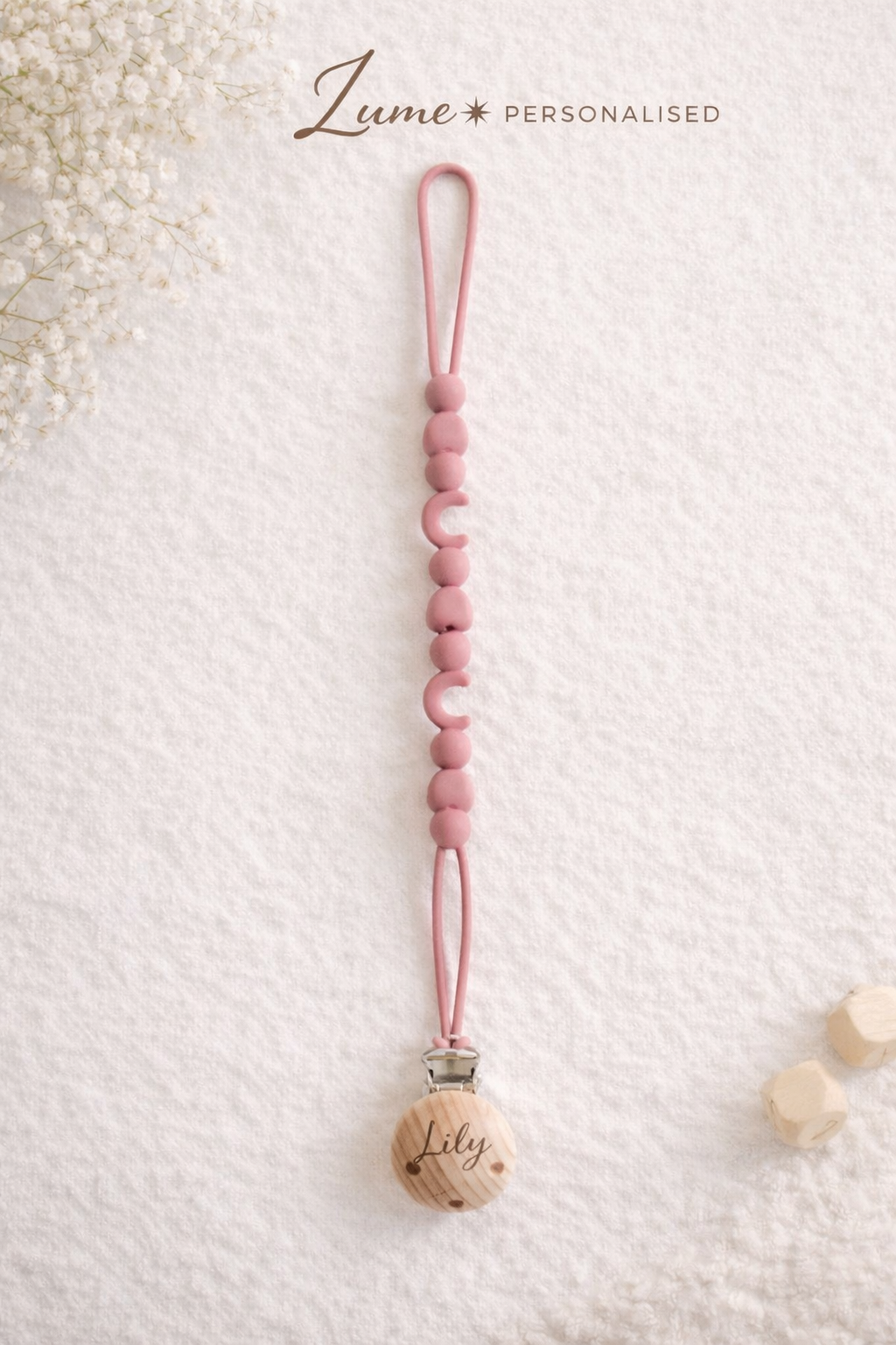Personalised Silicone Pacifier Clip – Moon Design