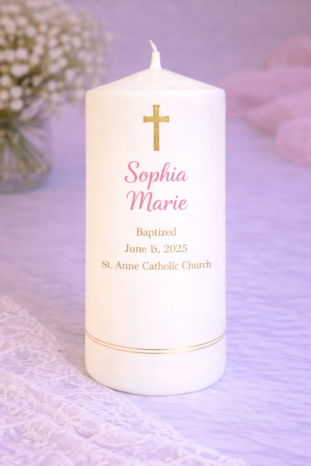 Personalised Christening Pillar Candle Girl