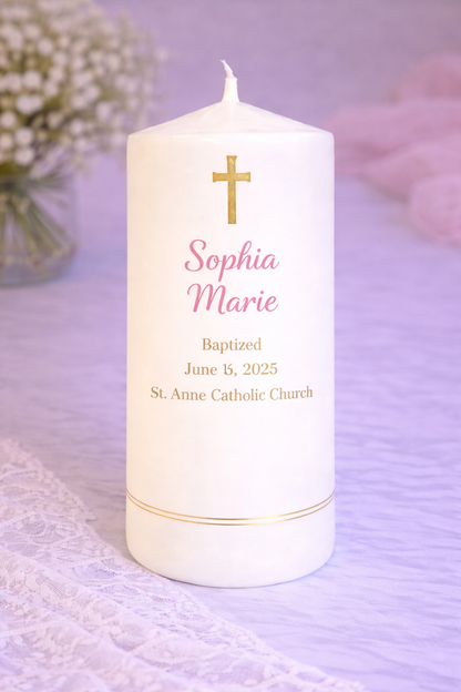 Personalised Christening Pillar Candle Girl