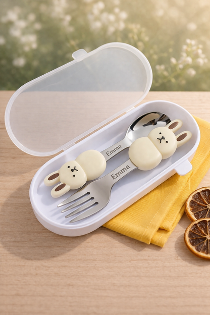 Personalised Animal Spoon & Fork Set with Case