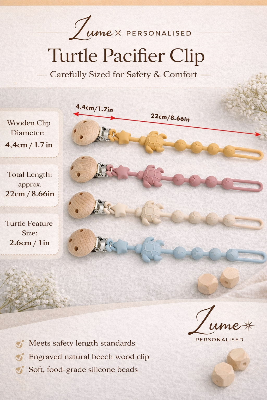 Personalised Silicone Pacifier Clip –Turtle Design