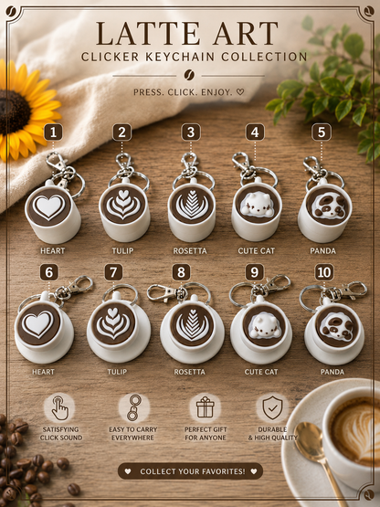 Latte Art Clicker Keychain