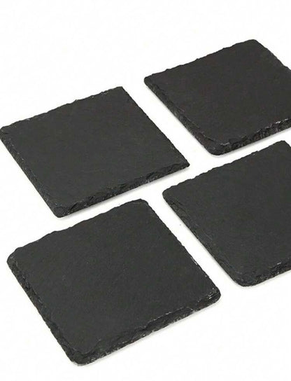 Personalised Laser Engraved Square Slate Coasters (Set of 6 + Metal Rack)