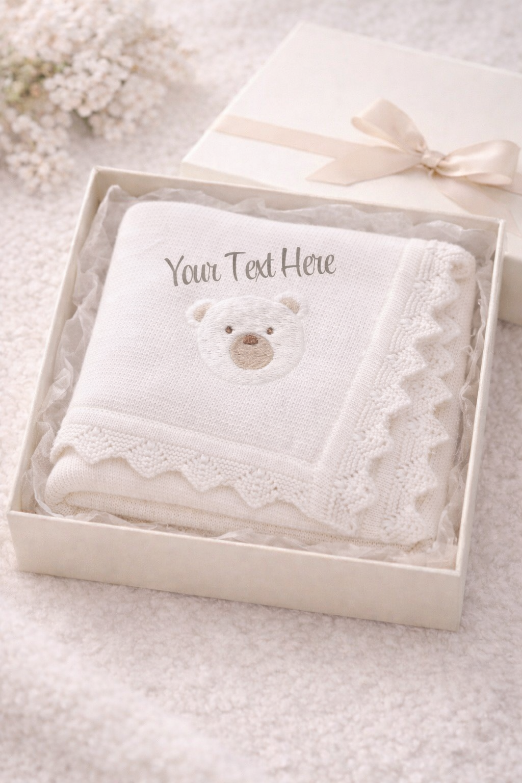 Personalised Knitted Baby Blanket – Bear Design