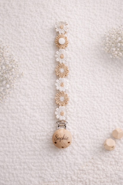 Personalised Silicone Pacifier Clip – Crochet Flower