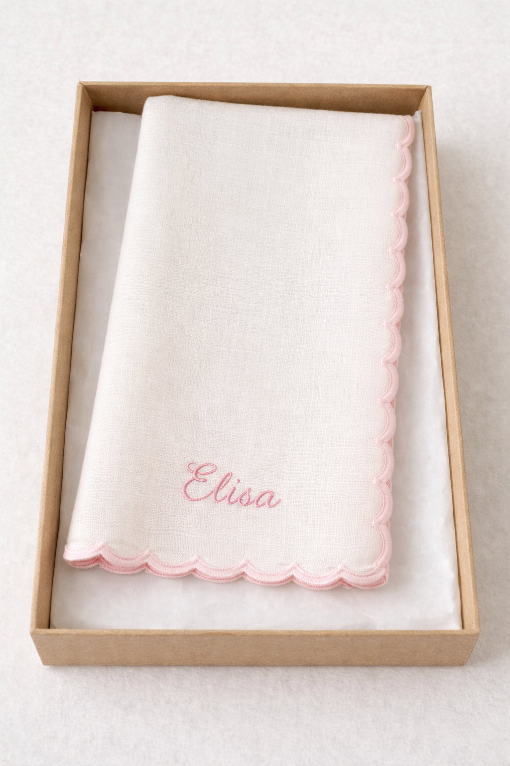 Personalised Light Pink Scalloped Linen Napkin