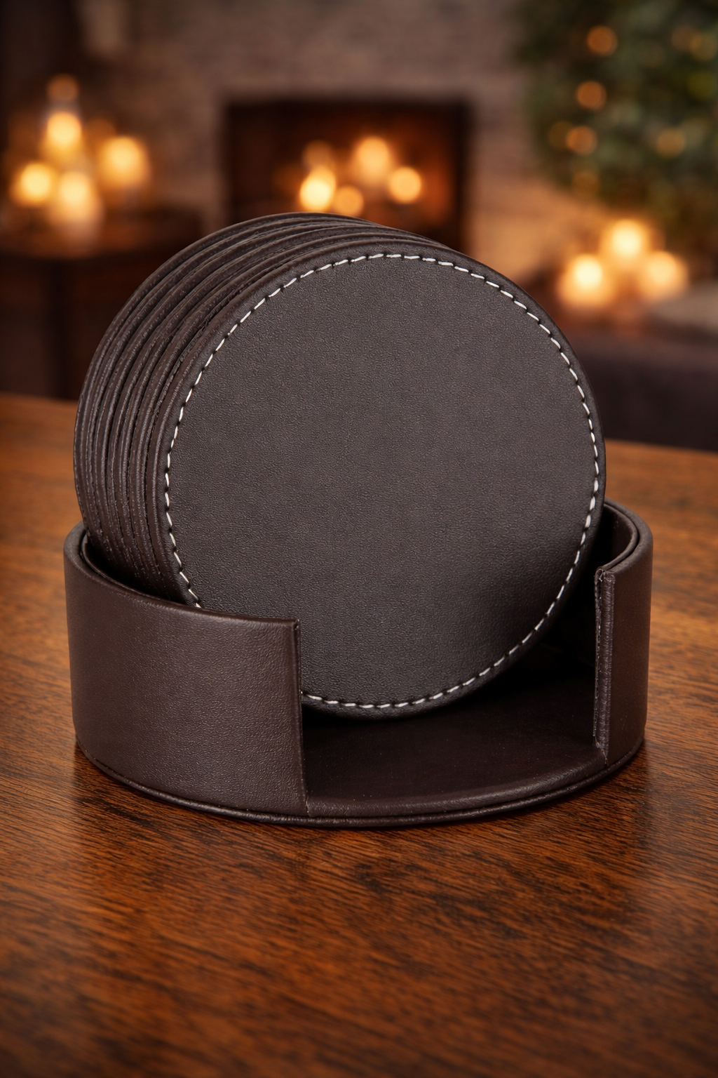 Personalised Round Leather Coaster Set (Set of 6)
