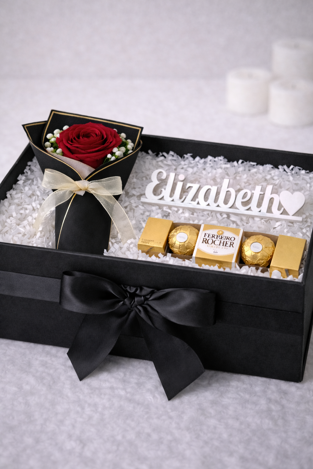 Personalised Flower, Name & Ferrero Gift Box